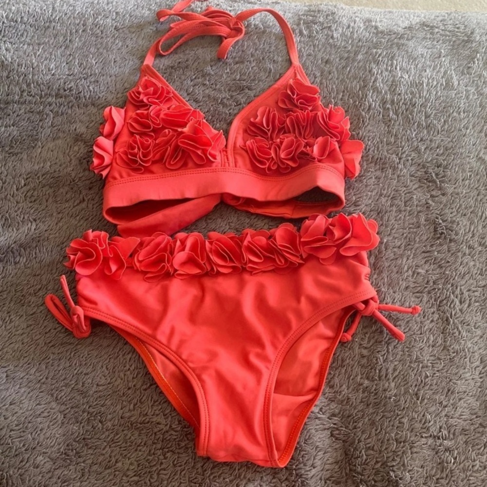 Red Ruffle Flower Bikini Size 12